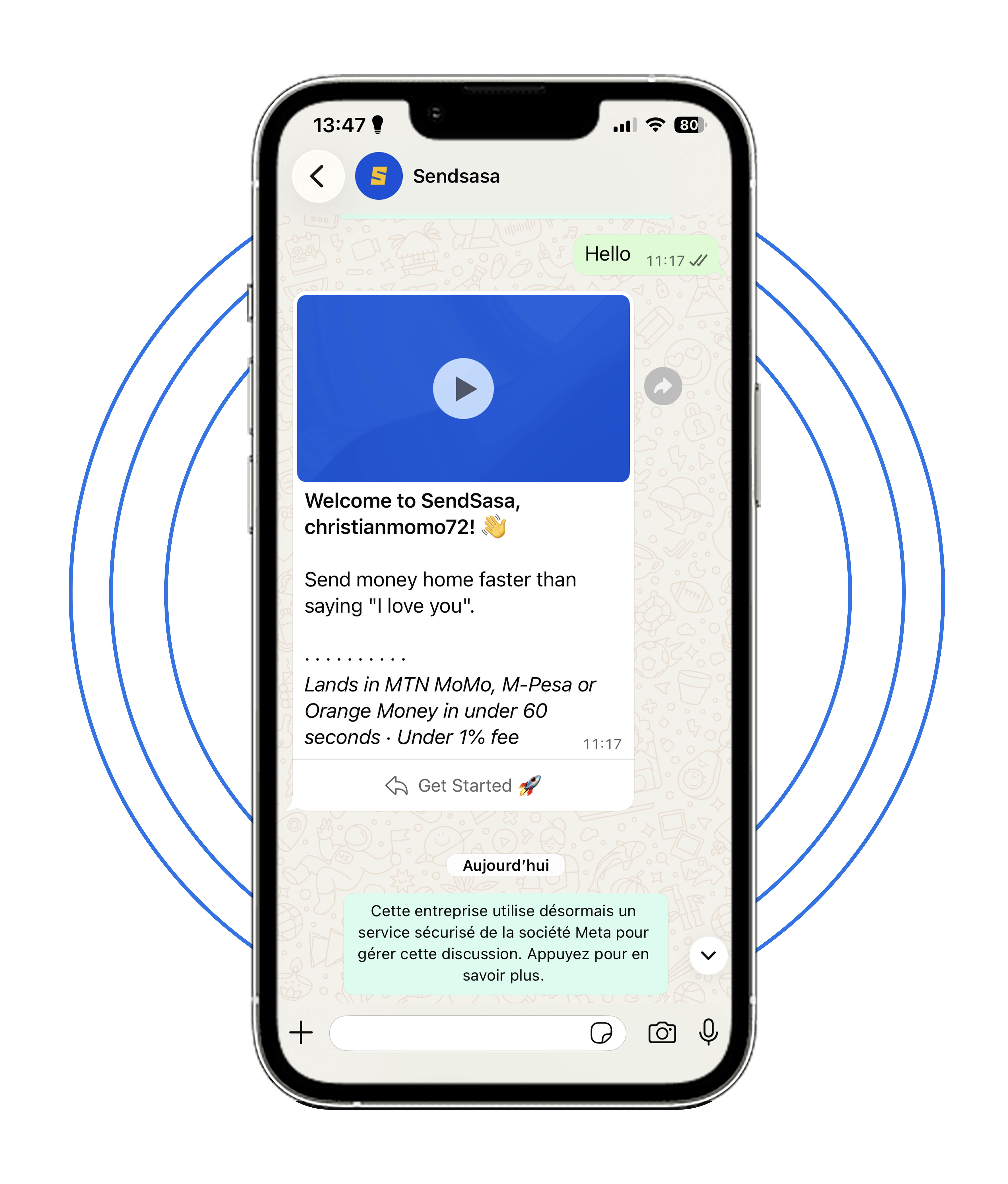 SendSasa app on WhatsApp